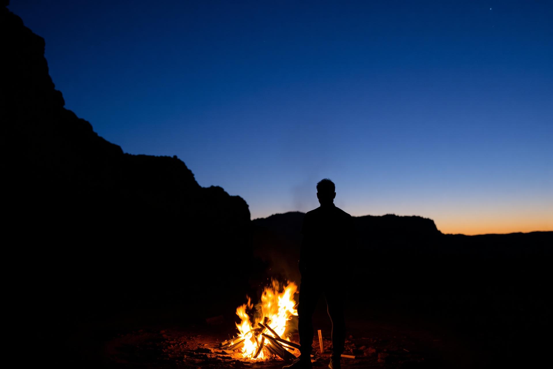 Hosted campfire at dusk
